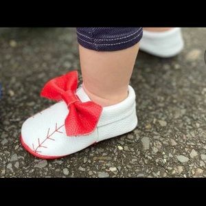 Girls Baseball Moccasins with Red Bows